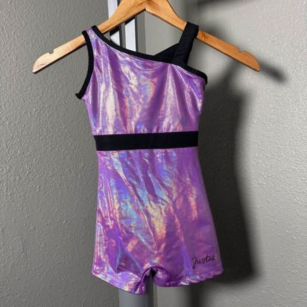 Justice Girls Gymnastics purple leotard Biketard 5/6
